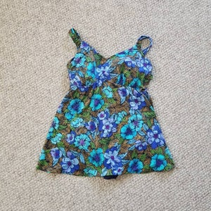 60s 70s floral swimsuit,  one piece bathing suit, 22W