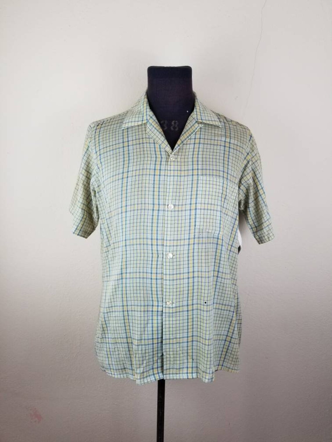 40s-50s Mens Plaid Shirt 16 Neck Short Sleeved | Etsy
