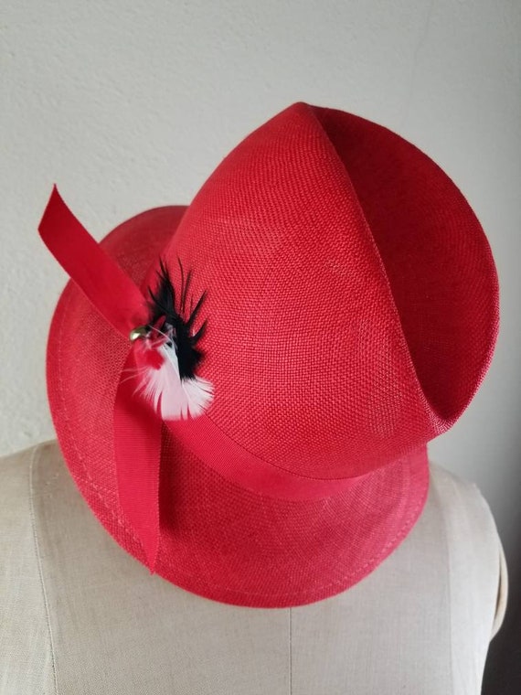 Red straw ladies fedora vintage - image 5