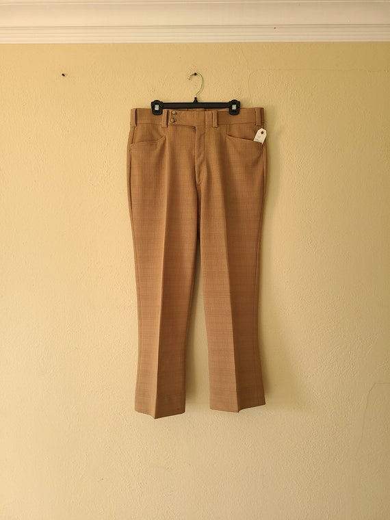 70s mens pants, flare trousers, 37 x 29, polyester