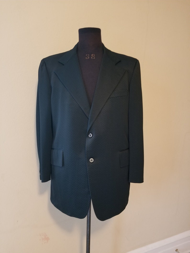 blue green wave pattern 46 chest 44L 60s mens blazer