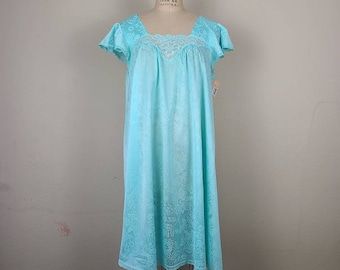 70s 80s new nightgown, light aqua blue
