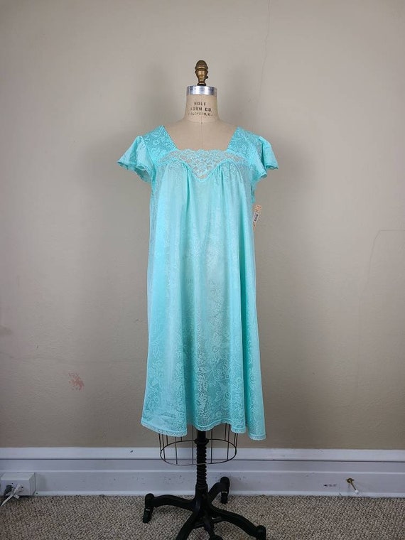 70s 80s new nightgown, light aqua blue - image 1
