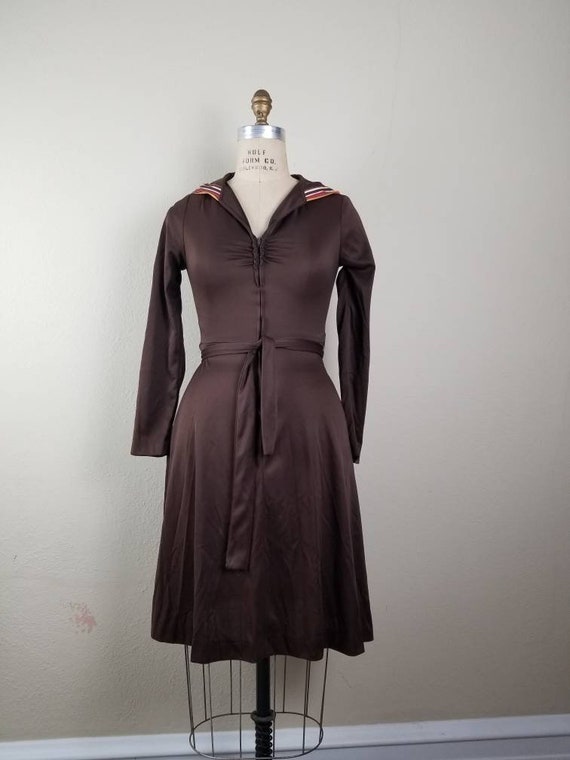 60s hooded dress brown 34