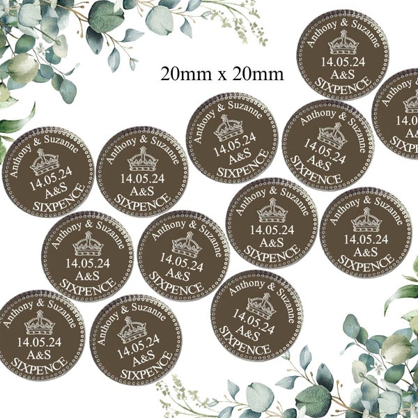 Wedding Favours Personalised Lucky Sixpence Table Decorations Silver Mirror Acrylic Sixpences, Keepsakes Party Decorations. Scratch Cards