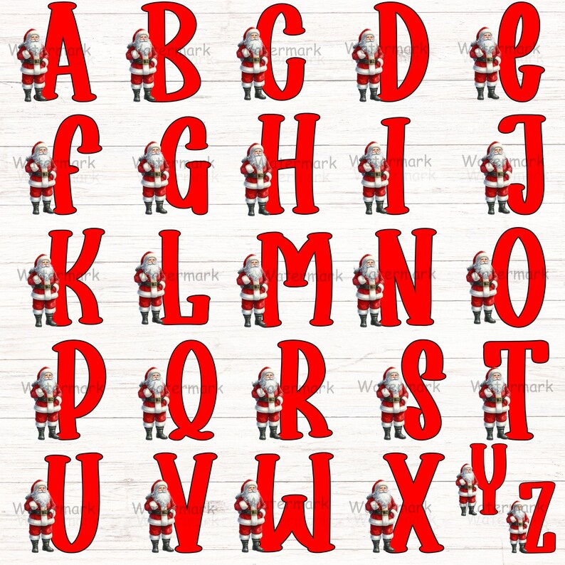 Red Santa Alphabet Clipart: 36 PNG & PDF Images. Instant Digital ...