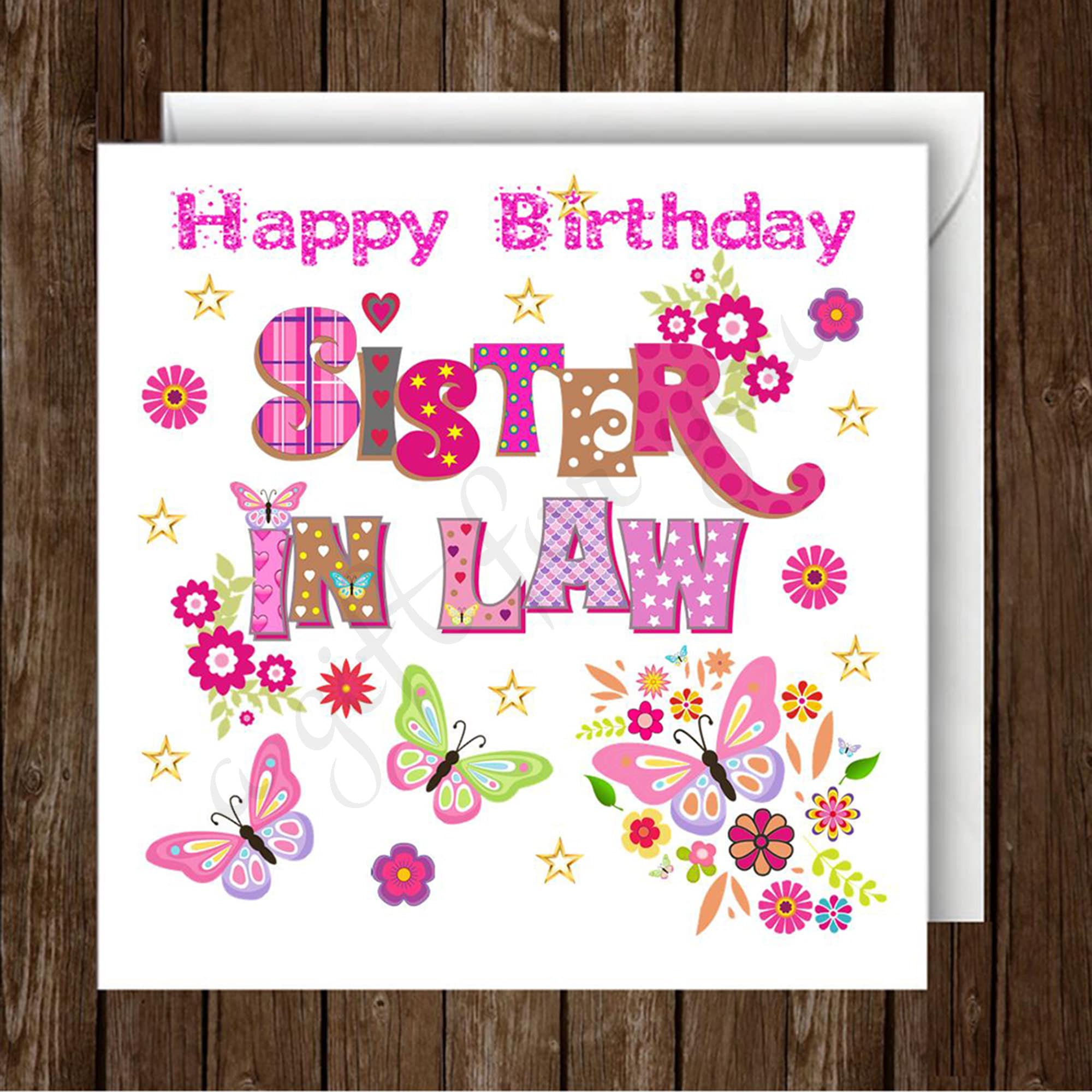 Happy Birthday Sister In Law Greeting Card Inside Blank Etsy Uk