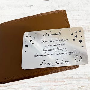 Gepersonaliseerde portemonneekaart - sentimentele harten Romantisch aandenken cadeau voor hem, haar, vrouw, echtgenoot, Valentijnsdag, jubileum.