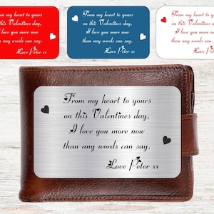 Tarjeta de billetera personalizada: regalo sentimental para el día de San Valentín. Regalo para el día de San Valentín para el esposo, regalo para la esposa, recuerdo de San Valentín. De mi corazón al tuyo