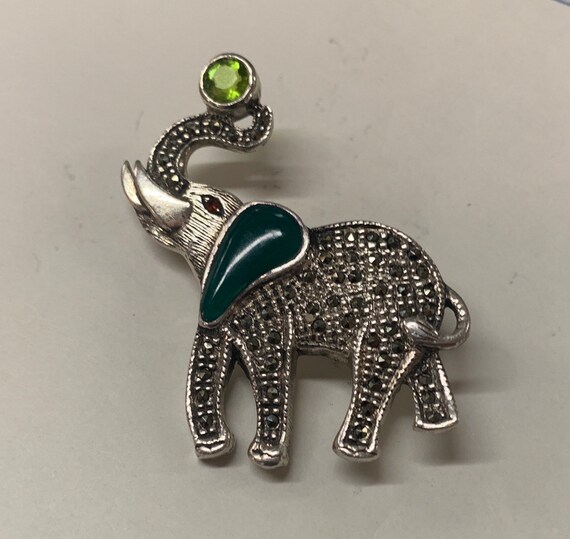 Marcasite and Sterling Elephant Brooch - image 8