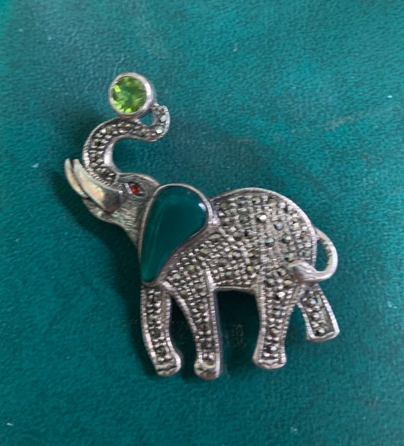 Marcasite and Sterling Elephant Brooch - image 7