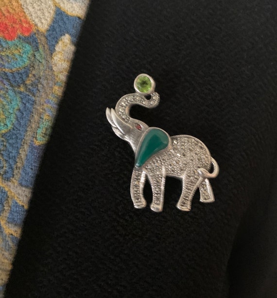 Marcasite and Sterling Elephant Brooch - image 1