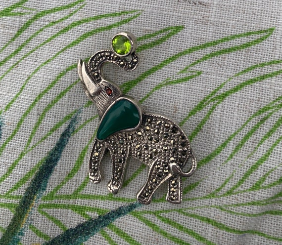 Marcasite and Sterling Elephant Brooch - image 9