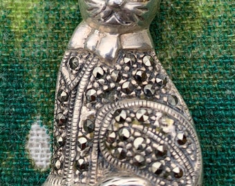 Cat Brooch Sterling and Marcasite