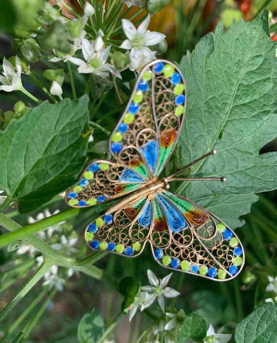 Butterfly Brooch Beautiful Enamel and 800 Silver F