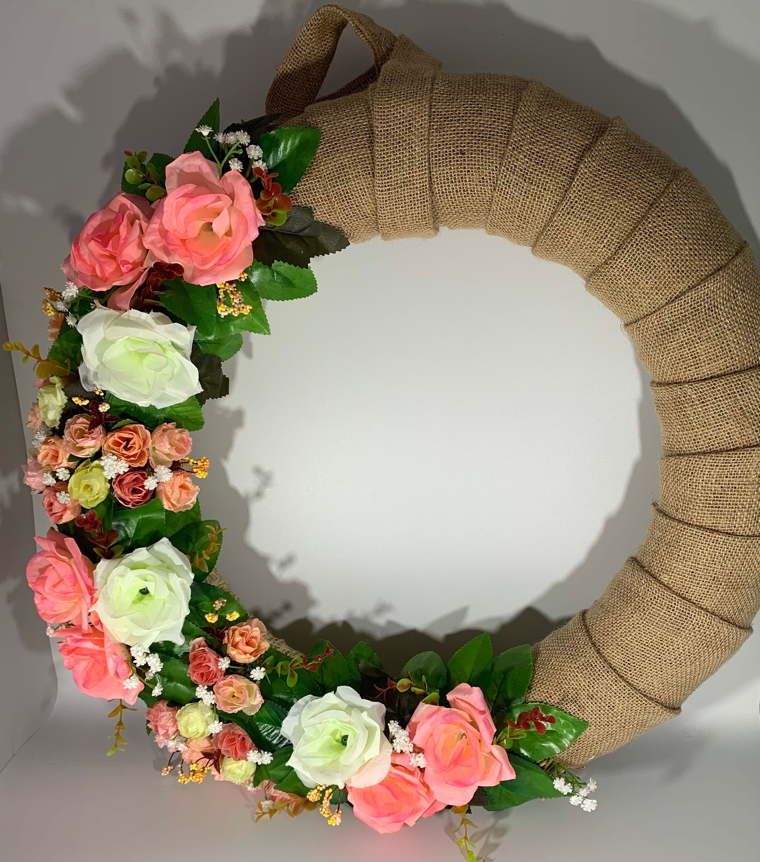 Spring / Summer Extra Large Straw Wreath with Pink & White Etsy