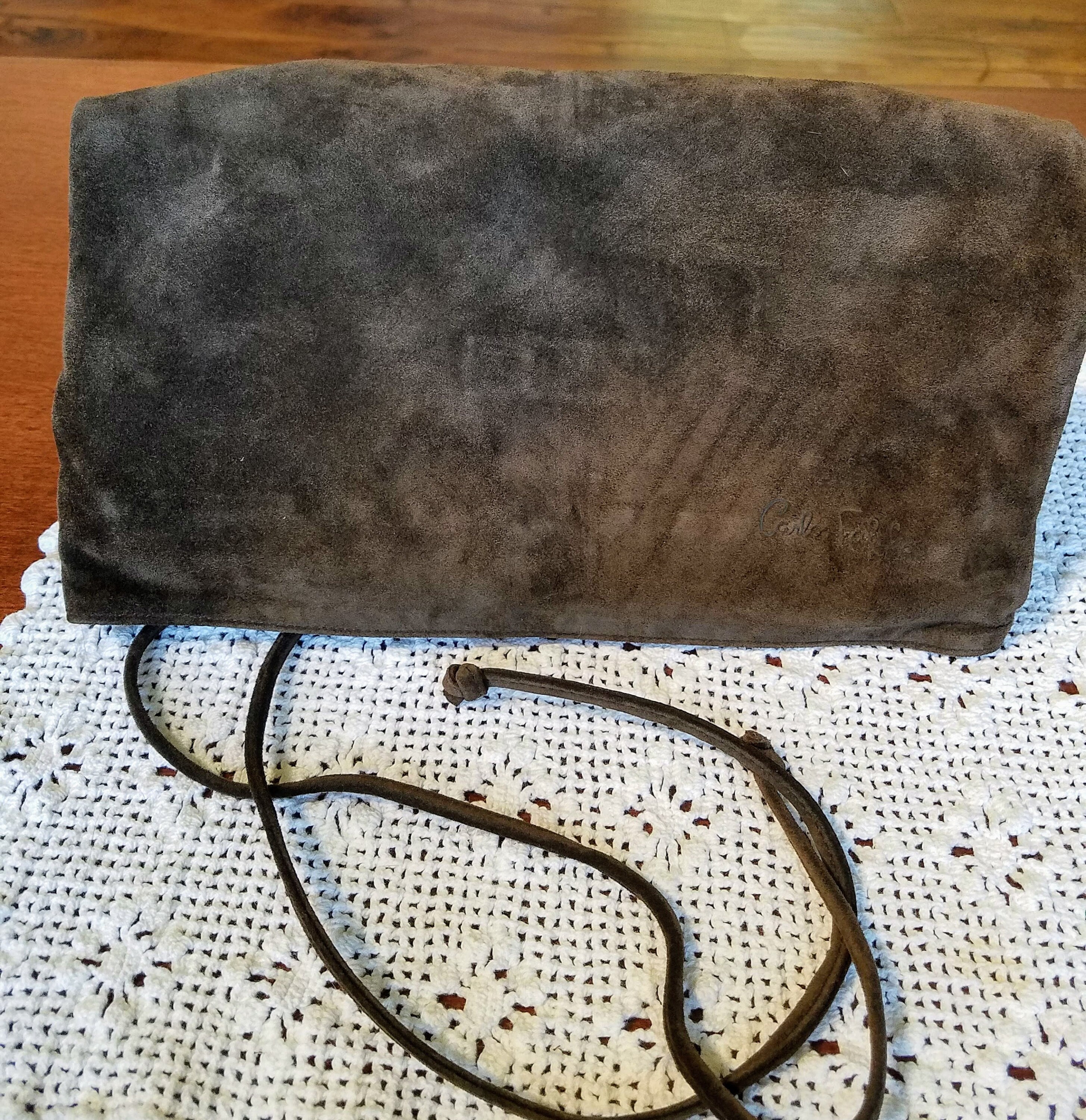 tan suede clutch