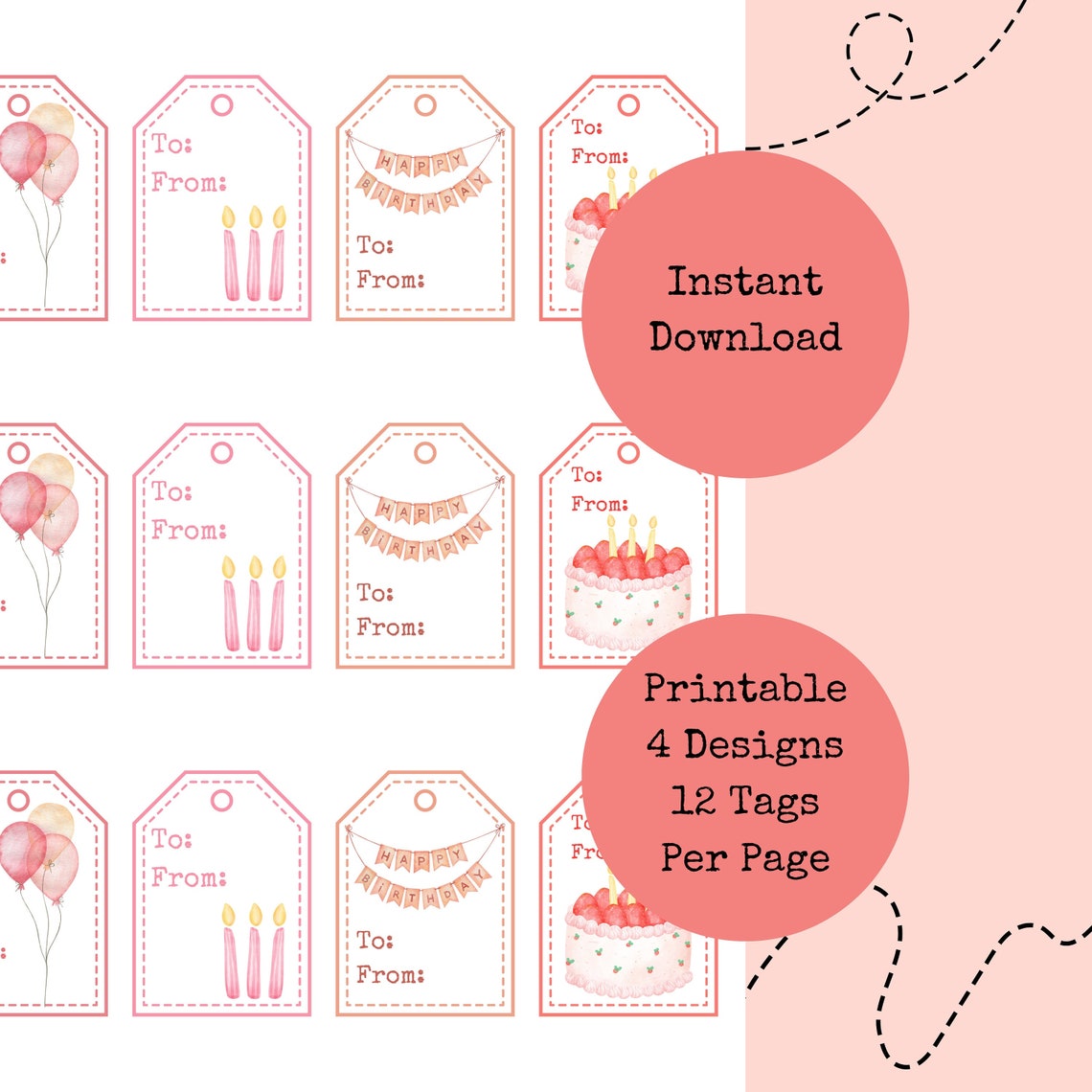 Printable Gift Tags - Pink Watercolor Birthday - Etsy