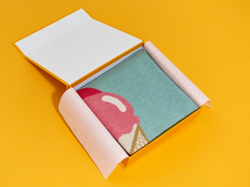 Premium Baby Blanket with Ice Cream Pattern in Gift Box