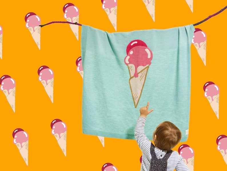 Premium Baby Blanket with Ice Cream Pattern in Gift Box