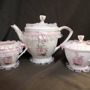 Tea Set, Shabby Chic Decor, Shabby Chic Dining, Teapot Set, Shabby Chic Teapot Set, Cream & Sugar Bowl Set, Decorative Tea Set