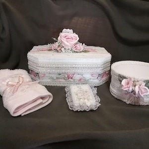 Wood Pink Jewellery Box Set, Shabby Chic Decor, Shabby Chic Bathroom, Shabby Chic Bedroom, Shabby Chic Jewellery Box, Jewellery Box, Soap