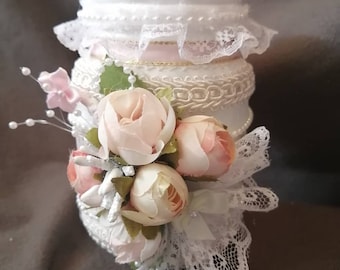 Shabby Chic Decor, Shabby Chic Bathroom Accessories, Vase, Mason Jars, Shabby Chic Vase