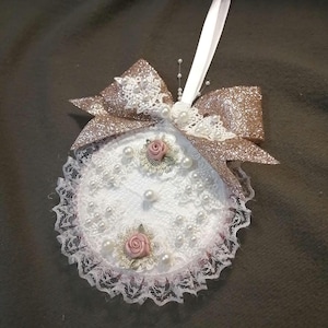Christmas Ornament, Shabby Chic Christmas Ornaments,Pink Christmas Ornaments, Rose Gold Ornaments, Round Christmas Ornament