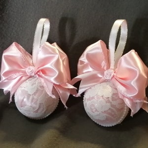 Pink Christmas Ornaments, Shabby Chic Decor, Shabby Chic Christmas Ornaments, Christmas Ornaments, Christmas Ornament Set