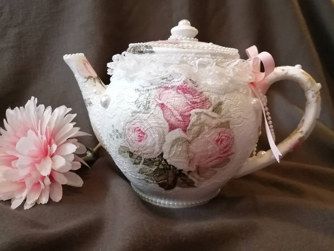 Teapot Shabby Chic Decor Ceramic Teapot Shabby Chic Teapot Etsy