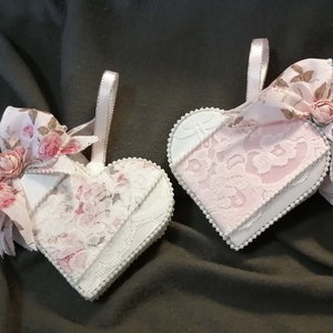 Heart Shaped Christmas Ornaments, Shabby Chic Decor, Shabby Chic Christmas Ornaments, Pink Christmas Ornaments, Christmas Ornament Set