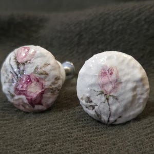 Small Drawer Knobs, Pink Floral Drawer Knobs, Shabby Chic Decor, Shabby Chic Drawer Knobs