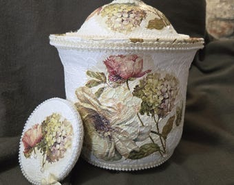 Canister, Shabby Chic Decor, Shabby Chic Canister, Rustic Decor,  Rustic Canister, Floral Fridge Magnet, Hydrangea Magnolia Canister