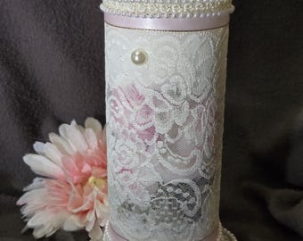 Pillar Candle, Decorative Pillar Candle, Shabby Chic Pillar Candle, Pillar Candle with Coaster, Shabby Chic Decor, Shabby Chic Bedroom