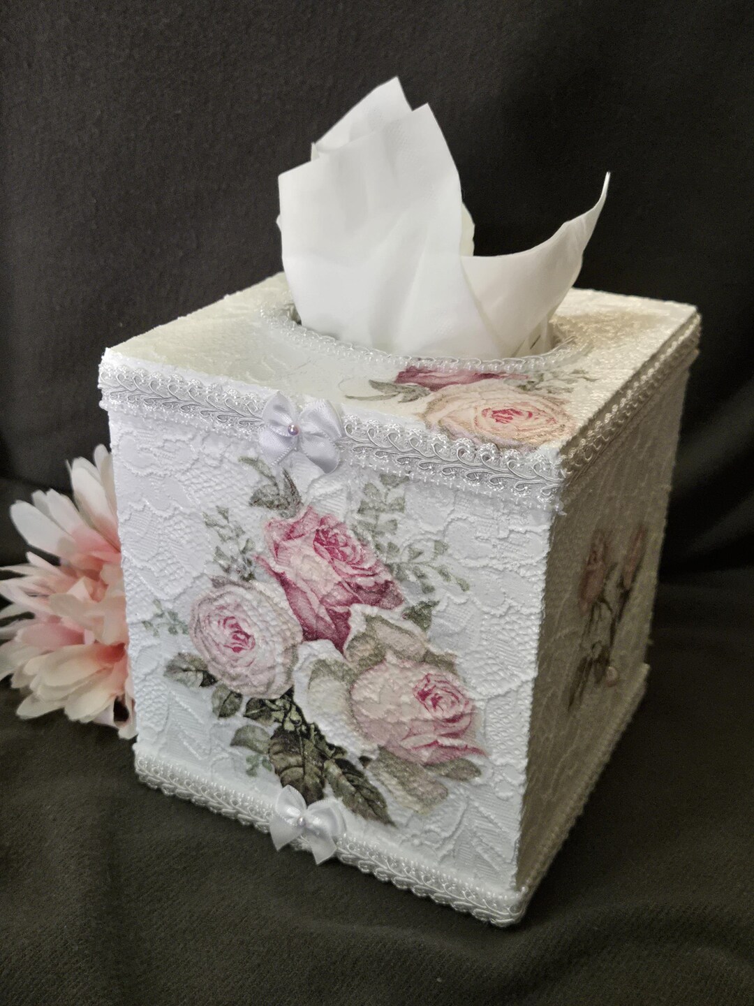 Tissue Box Cover, Shabby Chic Decor, Shabby Chic Bathroom, Square ...