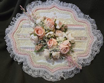 Floral Wall Hanging,  Shabby Chic Decor,  Shabby Chic Wall Hanging,  Victorian Wall Hanging,  Pink & Ivory Floral Wall Hanging,  Shabby Chic