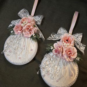 Christmas Ornaments,  Shabby Chic Christmas Ornaments,  Pink Christmas Ornaments, Housewarming Gift,  Christmas Ornament Set
