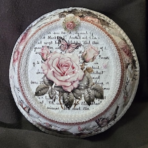 Ceramic Bowl Wall Hanging,  Shabby Chic Decor, Shabby Chic Wall Hanging, Pink Floral Wall Hanging, Shabby Chic Pink Floral Wall Hanging