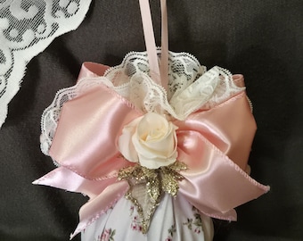 Large Christmas Ornament,  Shabby Chic Christmas Ornament,  Pink Floral Christmas Ornament,  Shabby Chic Decor,  Shabby Chic Christmas
