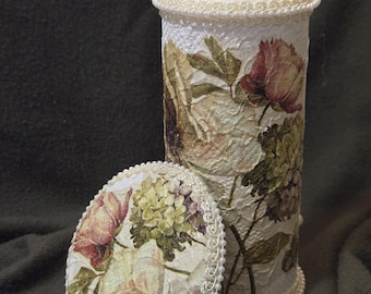 Rustic Pillar Candle with Base, Pillar Candle, Hydrangea Pillar Candle, Decorative Pillar Candle, Shabby Chic Decor, Shabby Chic Pillar