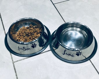 Personalised Silver Stainless Steel Pet Bowl Non Skid Dog Bowl Cat Bowl