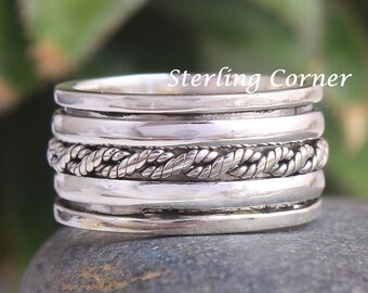 Eternity Sterling silver Spinner ring, Meditation ring, Ring spinner band ,fine Spinning ring, Anti-stress Yoga ring, 925 silver jewelry