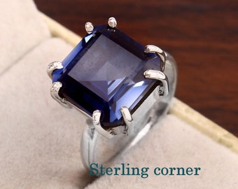 Blauer Saphir-Ring, 925 Sterling Silber, Silber-Cluster-Ring, Geschenk für Sie, Boho-Saphir-Silberring, handgefertigter Schmuck, September-Geburtsstein