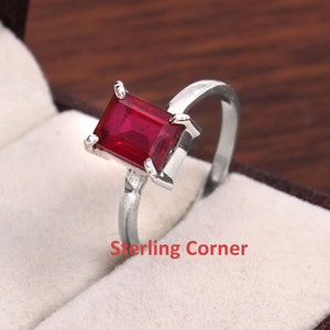 Red Mozambique Ruby ring, Gemstone ring, Ruby Birth Stone, Minimalist Prong ring,925 sterling silver ring, Fashion Boho ring, Silver jewelry