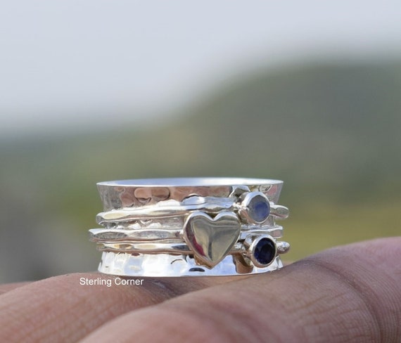 Spinner Ring Meditation Ring Amethyst Worry ring stacking Unisex Size 8 gemstone 925 Silver birthstone november gift present birthday