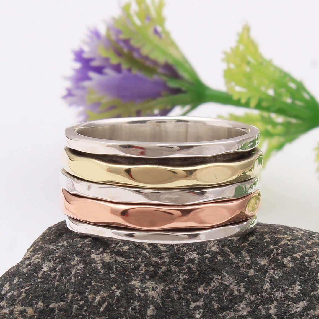 Three Tone Spinner Ring Meditation Ring Spinning Ring Anxiety Ring ...