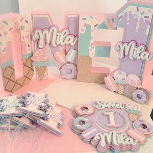 Decoraciones para fiesta de cumpleaños de Sweet One, adornos para tartas y banderines.