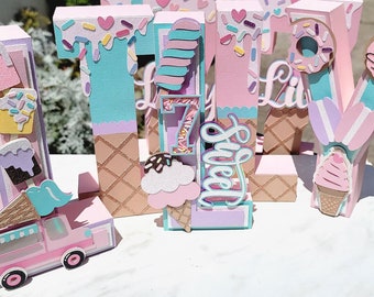 Ice Cream themed 3d letters and Numbers, Sweets party decorations and table centerpieces