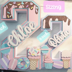 Two Sweet personalized 3D Number 2, sweets birthday party decoration or centerpiece