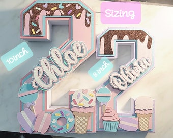 Two Sweet personalized 3D Number 2, sweets birthday party decoration or centerpiece